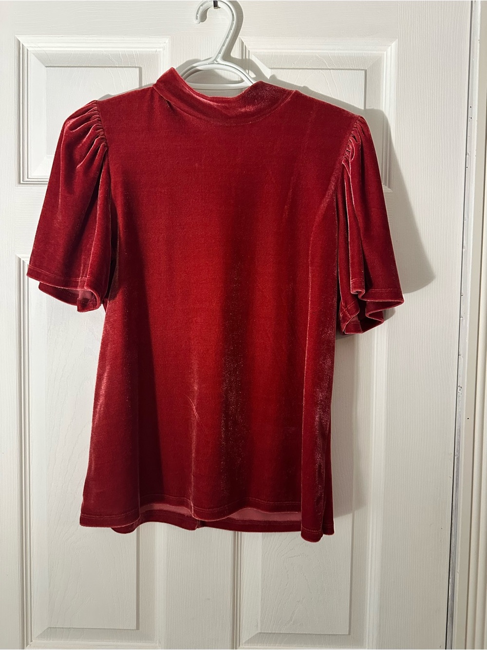 Ann Taylor Factory Deep Red Velvet Mock Neck Tee